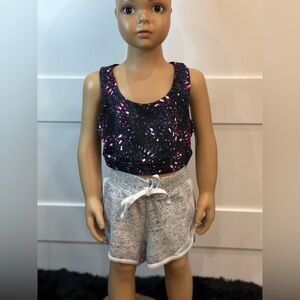 Girls Tank Top & Justice Shorts Set Sz 7 Black Pink Striped Tie Waist Outfit